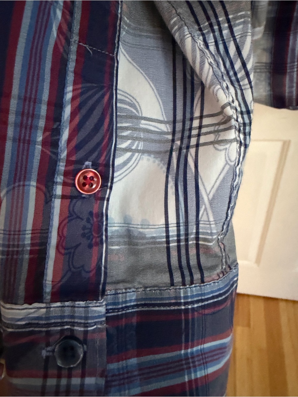 Desigual Men's Plaid Button-Up Shirt in Blue, Gray & Red - Picture 5 of 9